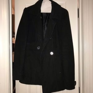 Black waist length pea coat. 100% polyester
